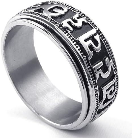 Mygoodie Jewelry Mens Stainless Steel ring, Tibet Spinner Om Mani Padme Hum, Black Silver