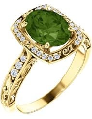 18K Yellow Gold 9.00x7.00mm Oval Cut Green Tourmaline and Diamond Ring -- LIFETIME WARRANTY