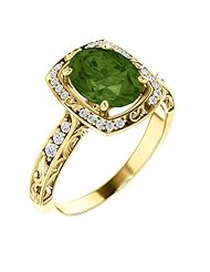 14K Yellow Gold 9.00x7.00mm Oval Cut Green Tourmaline and Diamond Ring -- LIFETIME WARRANTY