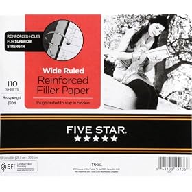 Five Star Reinforced Filler Paper, Wide Ruled, 110 ct (15106)