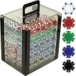 1000 poker chips with heavy duty acrylic chip carrier and 10 chip racks