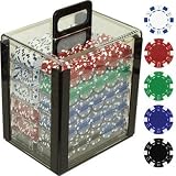 1000 poker chips with heavy duty acrylic chip carrier and 10 chip racks