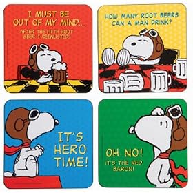PEANUTS Snoopy Joe Cool Red Baron Set 4 COASTERS New by Lyon Company