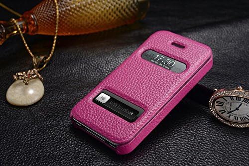 Hi5Gadget KC Series Luxury Double View Window Leather Case for Apple iPhone 4S/4 Cell Phone Protector (Purple)
