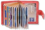 Produkt-Bild: "Premium" XXL-Kreditkartenetui bis zu 35 Karten, Serie: "Texas mit 16 stabilen Klarsichtf&auml;chern mit praktischer Griffmulde. Zus&auml;tzlich 3 Kreditkartenf&auml;cher auf der Innenseite vom Lederetui. Die Klarsichtf&auml;cher sind an beiden Seiten extra verst&auml;rkt. Insgesamt Platz f&uuml;r insgesamt 35 Kreditkarten (Bei Doppelbelegung der Klarsichtf&auml;cher). Verschluss-Au&szlig;enschlaufe. 2 Druckkn&ouml;pfen zur variablen Erweiterung bei voller Belegung mit Karten (Farbe: Rot / Weiches Kalbsleder)