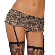 Sexy Crotchless Rumba Boyshort Ruffles with Removable Garters Leopard Animal Print
