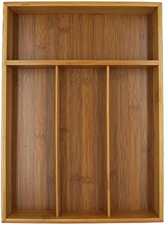 Rightleft 4-slot Bamboo Kitchen Utensil Drawer Organizer Tray, Cutlery Drawer Organizer Tray Layout for Utensils Utility Accessories Storage (14*10.25*2 Inch)Second Generation