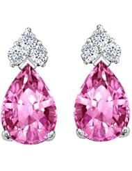 Tommaso Design (tm) Pear Shape 8x6mm Simulated Pink Topaz And Genuine Diamond Earring Studs
