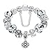 Bamoer 2015 New Arrival Vintage Silver Charm Bracelet for Women Flower Glass Bead and Safety Chain