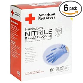 American Red Cross 1980-50 Disposable Nitrile- Latex Free Gloves, Case Pack, Six - 80 Count Boxes (480 Pairs)