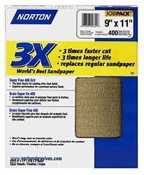 Norton 2632 Sandpaper 3X 400-Grit 9-by-11-Inch Sheets, 20-Sheets per Pack