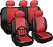Oxgord 17pc Set Faux Leather / Red & Black Auto Seat Covers Set - Airbag Compatible - 50/50 or 60/40 Rear Split Bench - 5 Head Rests - Universal Fit for Car, Truck, or SUV - FREE Steering Wheel Cover