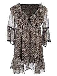 Chiffon 3/4 Sleeves Leopard Print  Tiered  Dress With Ruffles