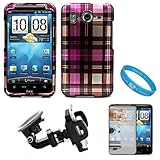 Pink Plaid 2 Piece Protective Rubberized Crystal Hard Case for HTC INSPIRE  ....