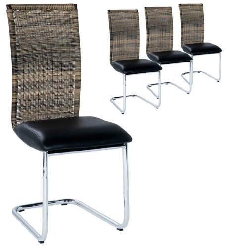 Freischwinger Stuhl mit Rattanrückenlehne, Sitz schwarz