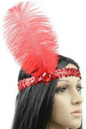 Kobwa(TM) Red Fashion Festival Decoration Bright Sequin Feather Flapper Headbands/Headwear +Kobwa's nice Keyring