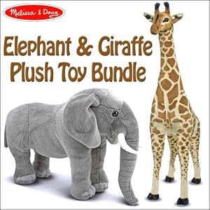 Melissa and Doug 2106 Giraffe and Melissa and Doug 2185 Elephant Plush Toy Bundle by 