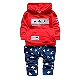 【SEBLES】ベビー服 パンツ ボトムス 無地 プリント ワッペン スター パーカー フード 長袖 長ズボン コットン 綿 ユニセックス 男の子 女の子 0歳 1歳 2歳 お洒落 カジュアル(レッド