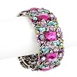 Purple Flower Painting and Crystal Cuff Bangle Bracelet