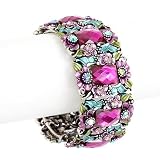 Purple Flower Painting and Crystal Cuff Bangle Bracelet 