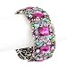 Purple Flower Painting and Crystal Cuff Bangle Bracelet