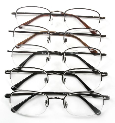 Icon Eyewear Vienna Metal Rectangle Semi-Rimless Spring Temples Reader, 1.50 (Pack of 5)