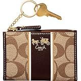 Coach Heritage Stripe Zip Coin Case Skinny Bag with Key Chain 41647 Brown