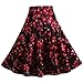 Fancyqube(TM Women Pleated Vintage Skirts Floral Print Midi Skirt Black L