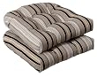 Pack of 2 Outdoor Patio Wicker Chair Seat Cushions - Black & Tan Striped Voyage