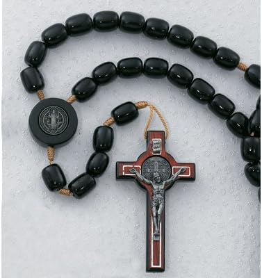 WOOD ST. BENEDICT ROSARY WIT ALMINATED ST. BENEDICT HOLY CARD