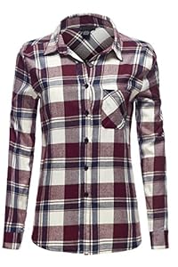 LongSleeve Soft Cotton Button Front Plaid Flannel Shirts.