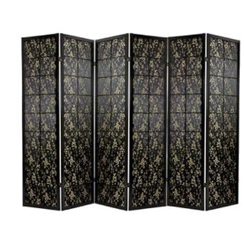 Oriental Furniture 3 Panel, 6-Feet Feng Shui Black Sateen Fabric Screen Room Divider with Chinese Calligraphy