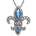 14k White Gold Blue Topaz Fleur-De-Lis Pendant, 18"