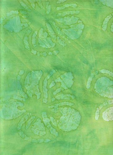 Java Block Printed (Tjap Stamped) Blue Green Tropical Flowers on Lime Green Bali Tie Dye (Ikat) Batik Gradation ~ HALF YARD ~ #36009 Quilt 100% Cotton 44" Wide