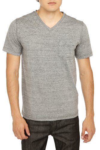 RUDE Heather Grey Shoulder Patch Pocket V-Neck T-Shirt