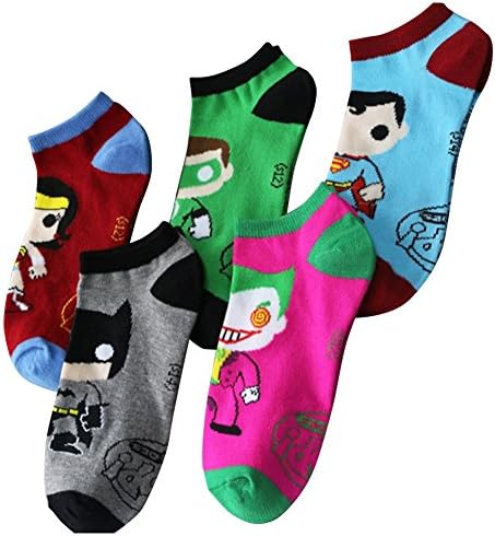 Wonder Woman Superman Batman Joker Latern Green No Show Socks X5 Pairs