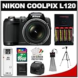 Nikon Coolpix L120 14.1 MP Digital Camera (Black) with 16GB Card + Batterie ....