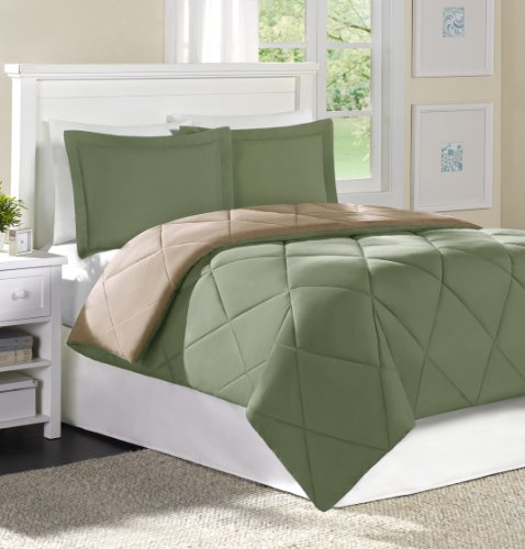 Home Essence Chadwick Microfiber Full/Queen Down Alternative Comforter Mini Set, Sage/Doeskin