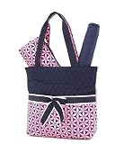 Belvah Quilted Floral 3pc Diaper Bag (Navy/Pink)