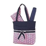 Belvah Quilted Floral 3pc Diaper Bag (Navy/Pink)