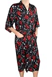 Mens Chinese Calligraphy Hieroglyphs - Silky Satin Robe - Black