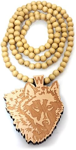 Baoyi Jewelry WL Wolf Head Pendant Necklace Wood Necklace Wooden Hip-hop Wooden Pendant Piece Wood Bead Chain Good Wood Style (natural wood)