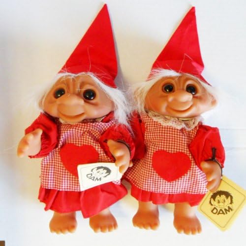 (One) DAM Original Girl Christmas Troll 8.5" in Red Dress with Hearts