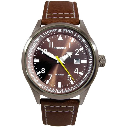 SEKONDA GENTS BROWN DIAL DAY DATE STRAP WR WATCH 3882