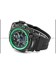 OHSEN LCD Dual Core Mens Women Sport Date Day Green Stopwatch Black Rubber Watch Gift
