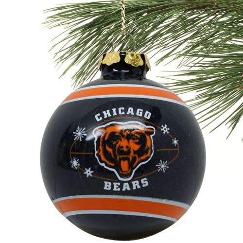 Chicago Bears Ribbon Flocked Glass Ball Ornament by Forever Collectibles