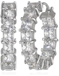 Sterling Silver Swarovski Zirconia 3/4" Princess Hoop Earrings
