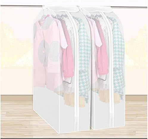Allwish Set of 2 Waterproof See-Through Garment Bag Clothes Cover Bag Duster Frosted Dress Top Organizer Zip Up Frameless Suit Protector with Magic Tape (60X90X30, Transparent white)