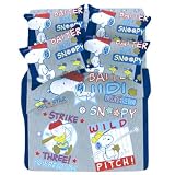 Snoopy Queen Size Bedding Set: Baseball/Blue