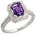 14 Karat Weissgold Steinen Ring, mit 0.54 Karat Brilliantschliff Diamanten & 1.67 Karat 8x6mm Smaragdschliff Amethyst Stein, (11mm) breit